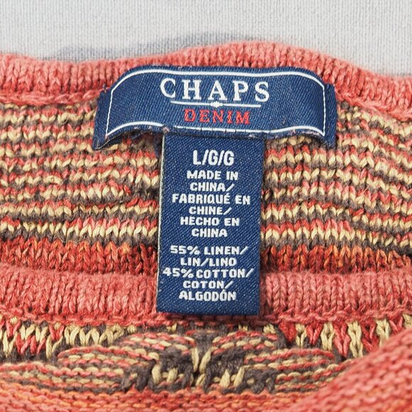 Chaps Denim Sweater Womens Large Rusty Orange Burgandy Red Southwest Aztec Boho - Picture 3 of 9